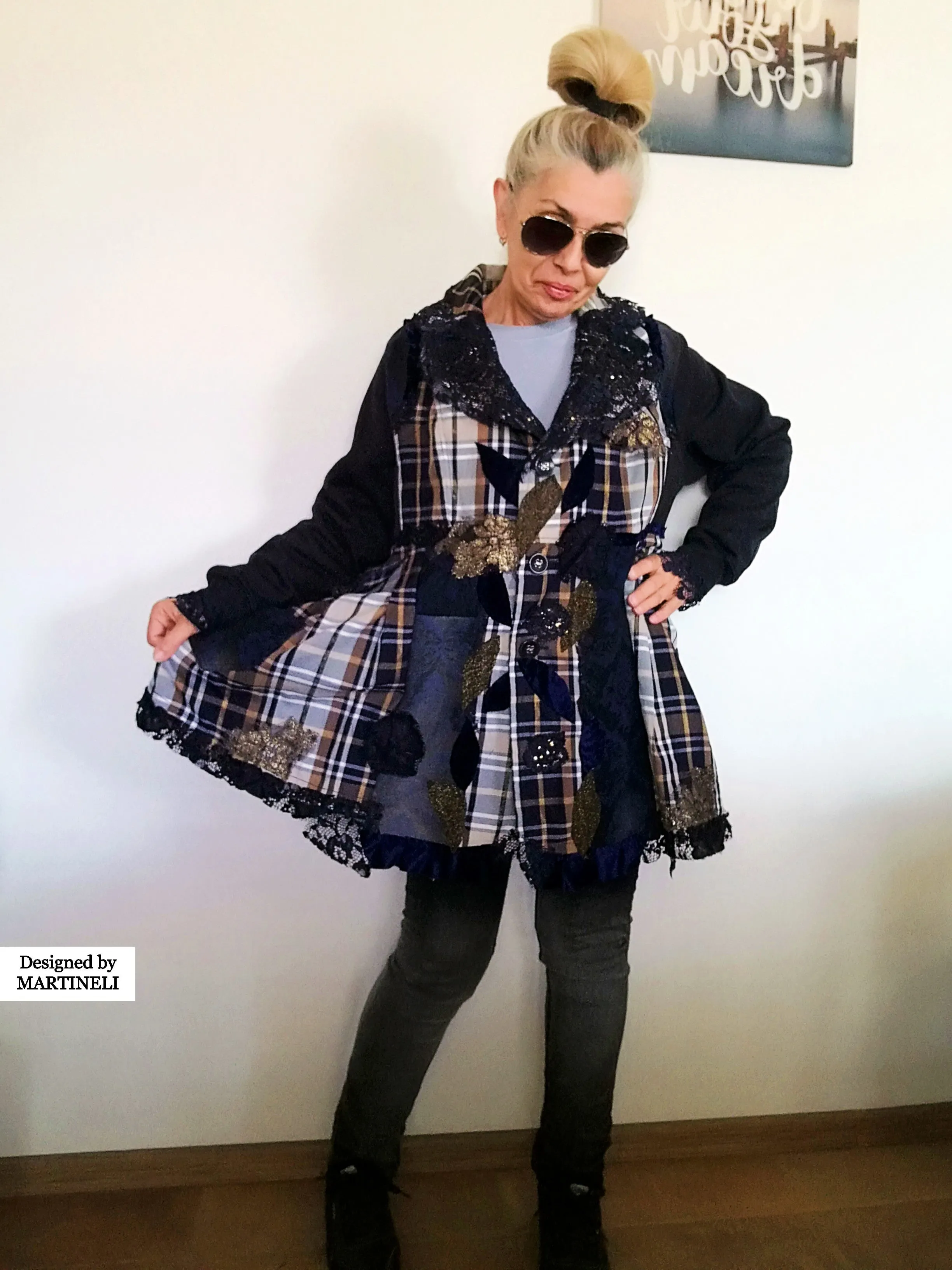 Plus Size Sweatshirt Jacket 2XL Loose Plaid Duster Jacket