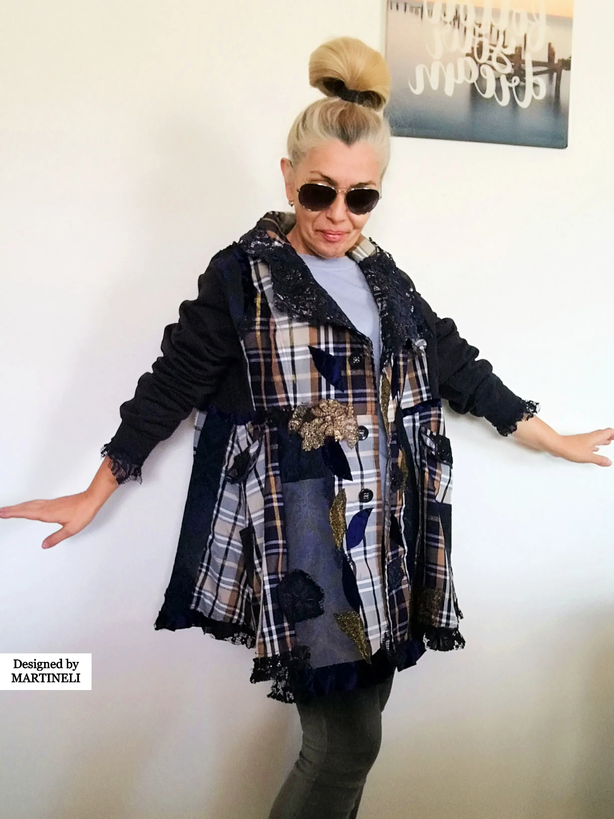 Plus Size Sweatshirt Jacket 2XL Loose Plaid Duster Jacket