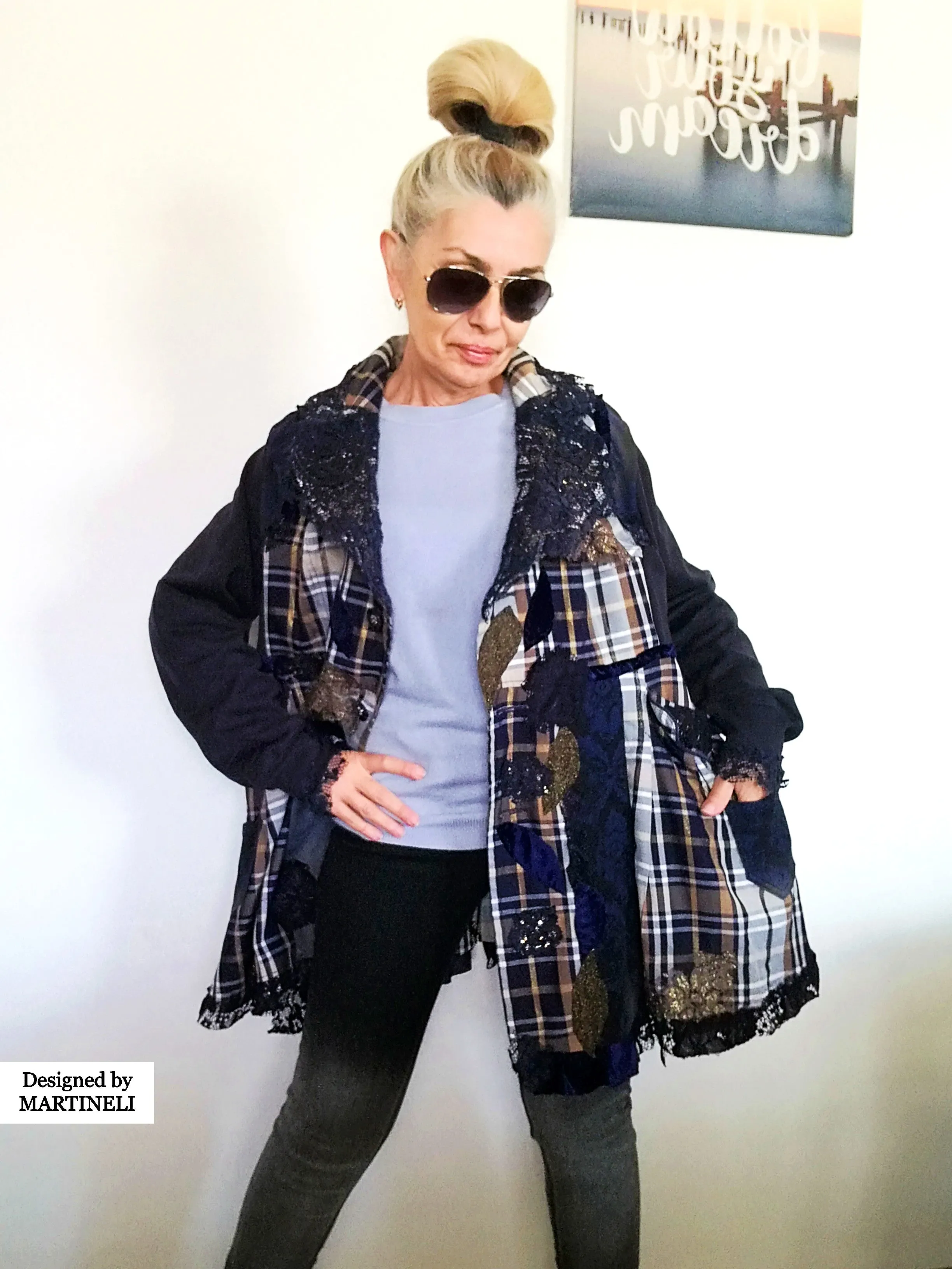 Plus Size Sweatshirt Jacket 2XL Loose Plaid Duster Jacket