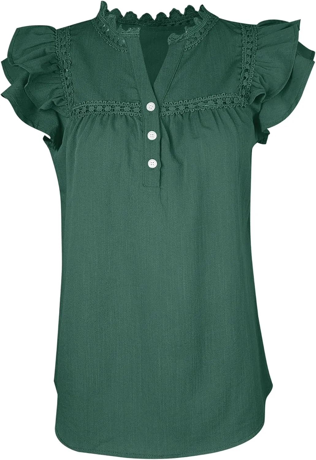 PRETTODAY Women's V Neck Lace Crochet Shirts Button Down Short Sleeve Casual Blouse Tops