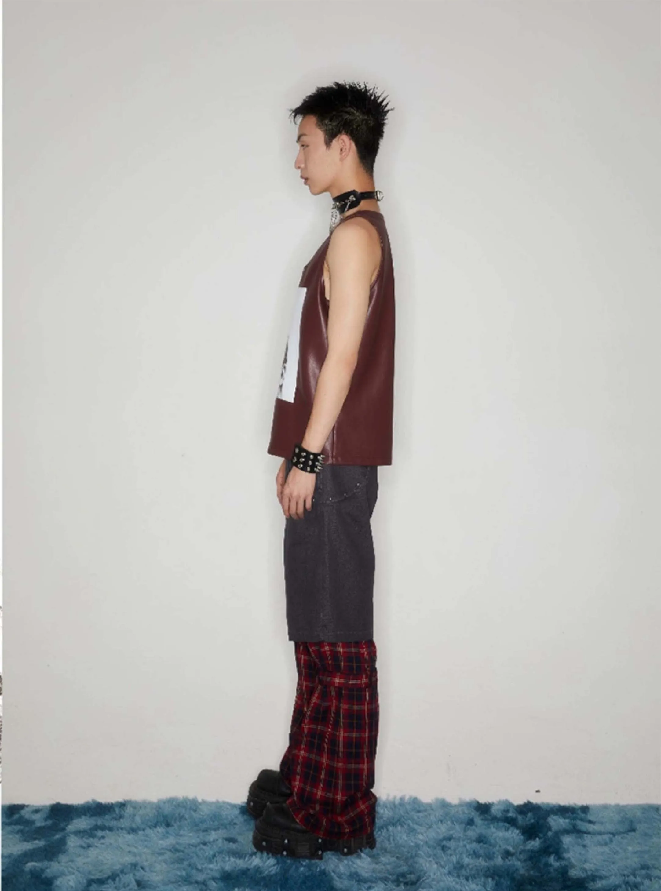 Punk Strap Checked Straight Pants