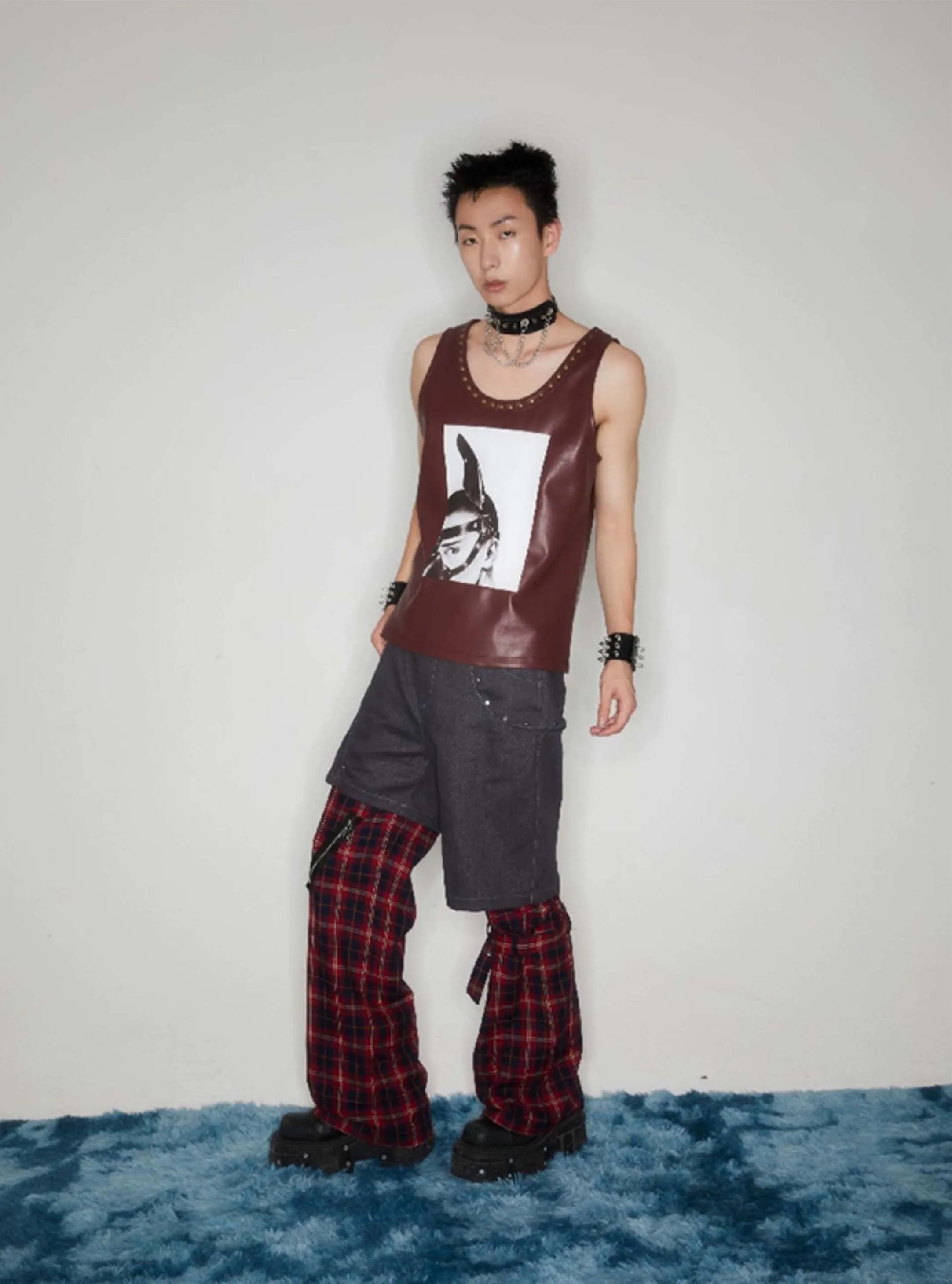 Punk Strap Checked Straight Pants