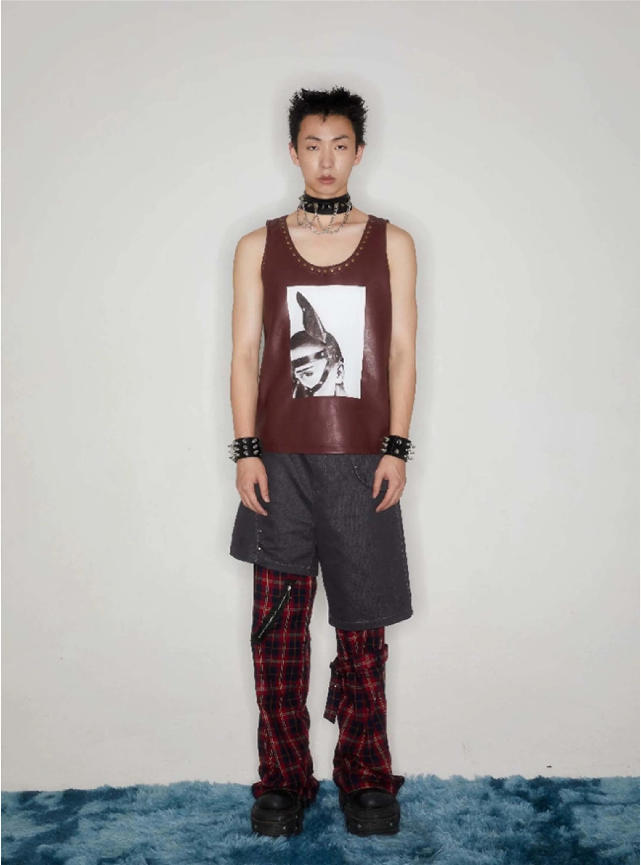 Punk Strap Checked Straight Pants