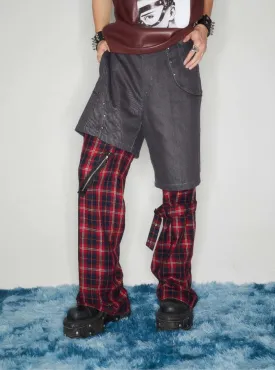Punk Strap Checked Straight Pants