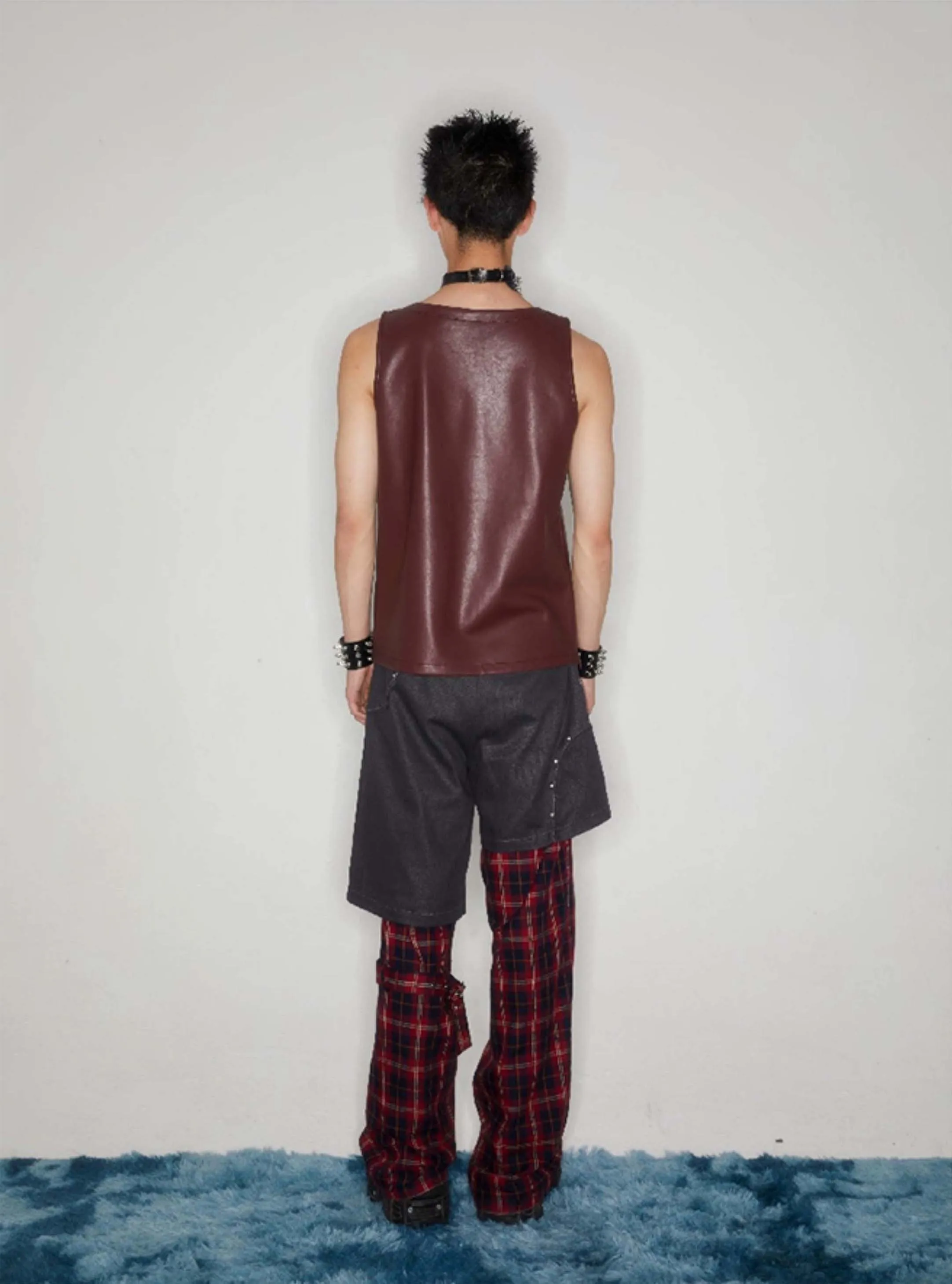 Punk Strap Checked Straight Pants