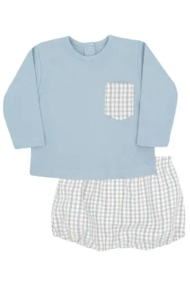"Kyle" Powder Blue Top & Checked Jam Pants