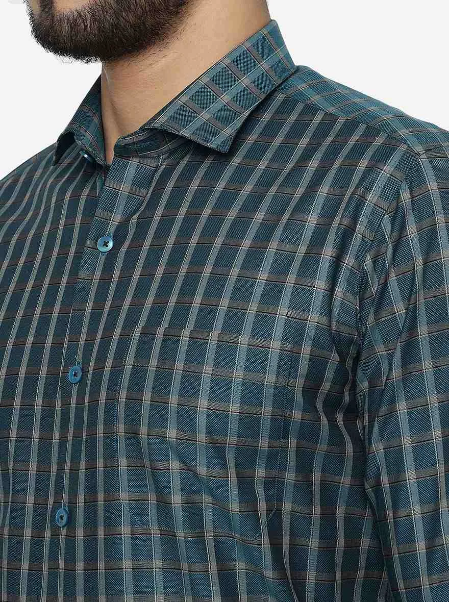 Rama Green Checked Slim Fit Formal Shirt | Metal