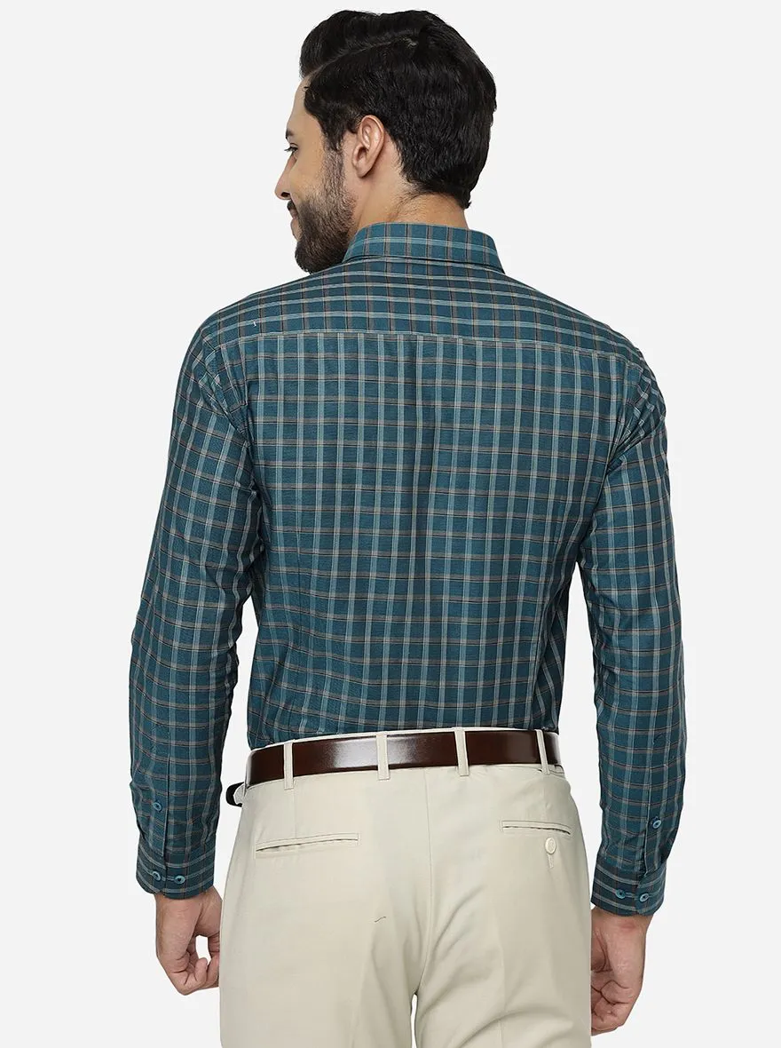 Rama Green Checked Slim Fit Formal Shirt | Metal