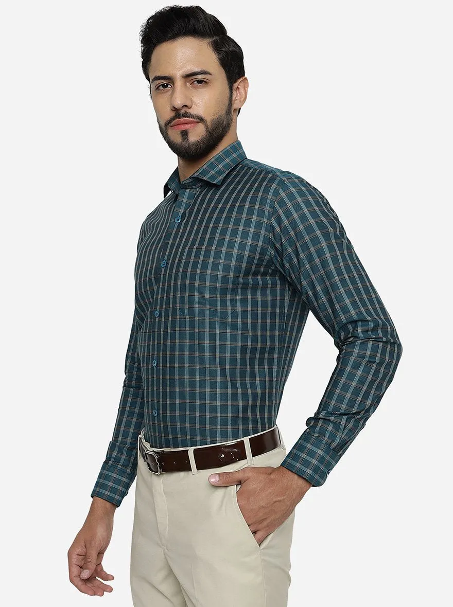 Rama Green Checked Slim Fit Formal Shirt | Metal