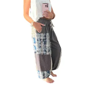 Relaxed Mixed Fabric Jogger Pants - Charcoal