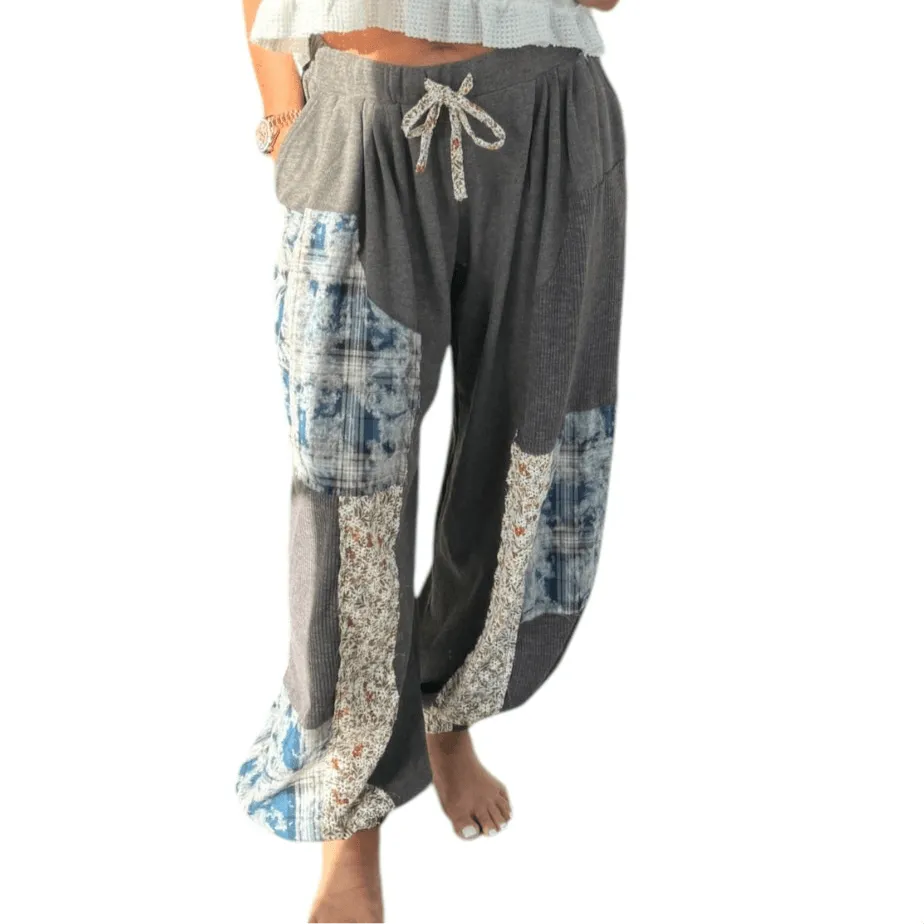 Relaxed Mixed Fabric Jogger Pants - Charcoal