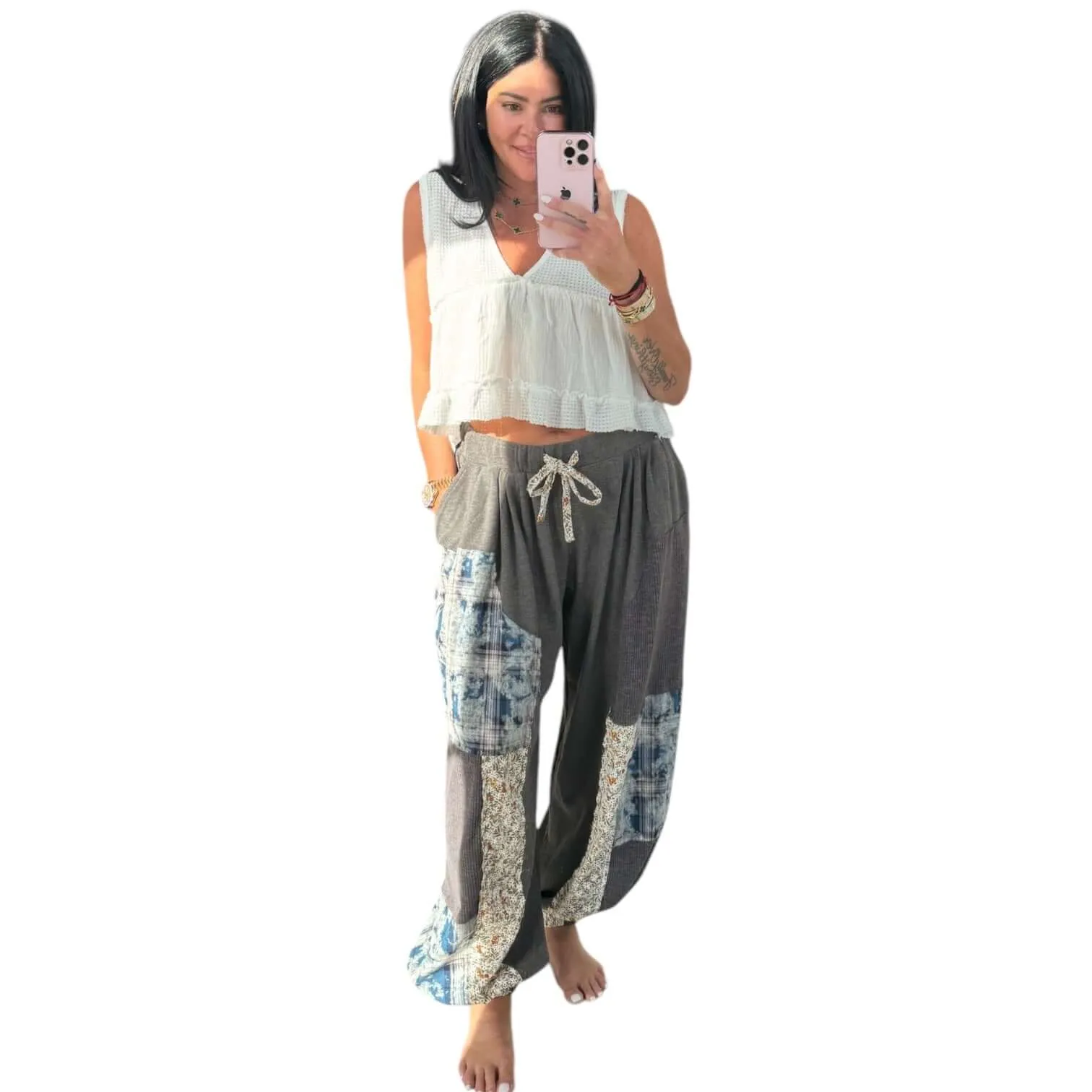 Relaxed Mixed Fabric Jogger Pants - Charcoal