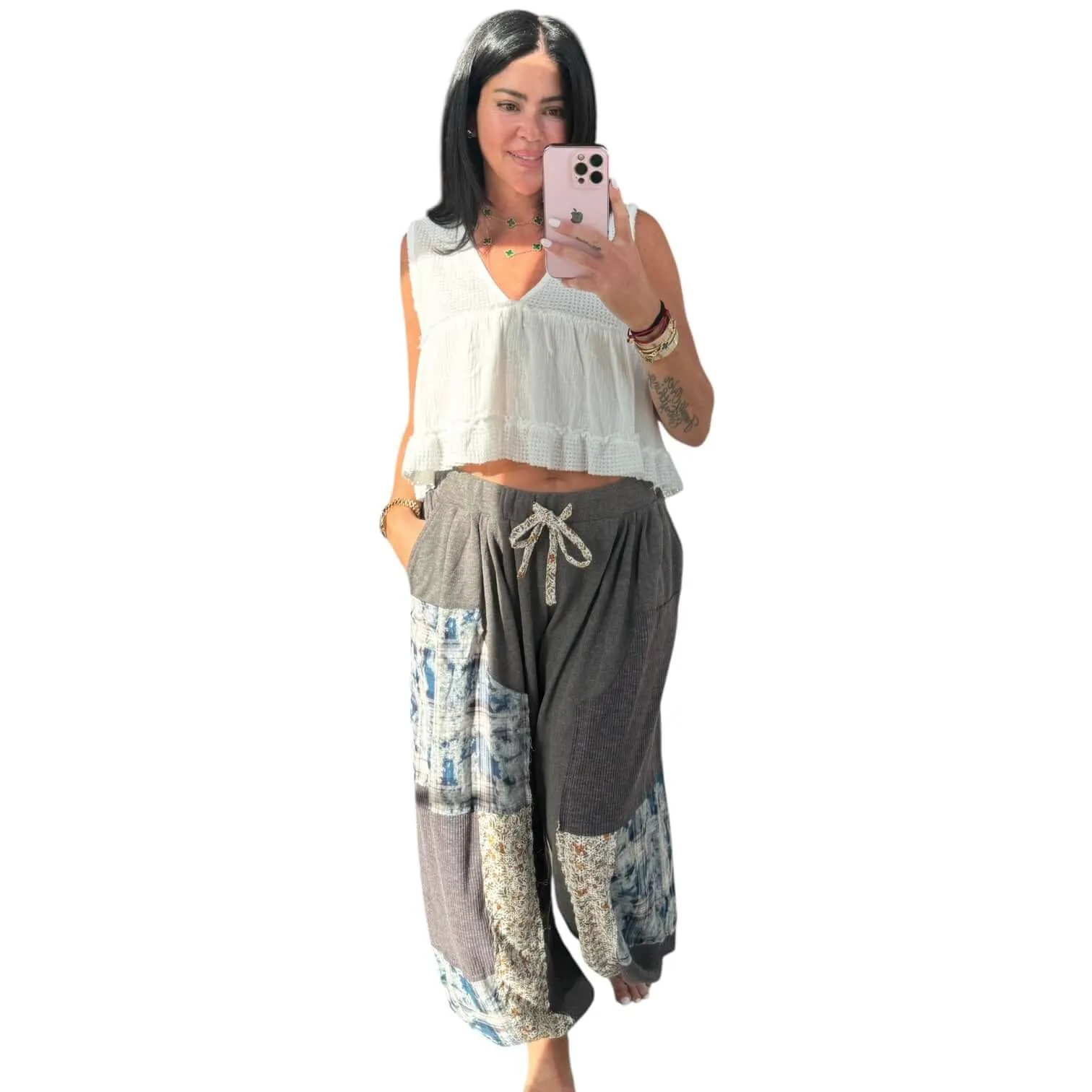 Relaxed Mixed Fabric Jogger Pants - Charcoal