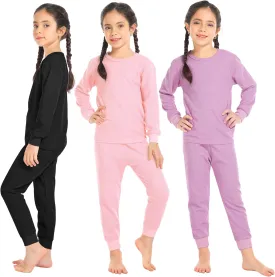 Resinta 3 Sets Girls Waffle Thermal Underwear Set Winter Waffle Cotton Thermal Top and Bottom Long Johns Warm Base Layer