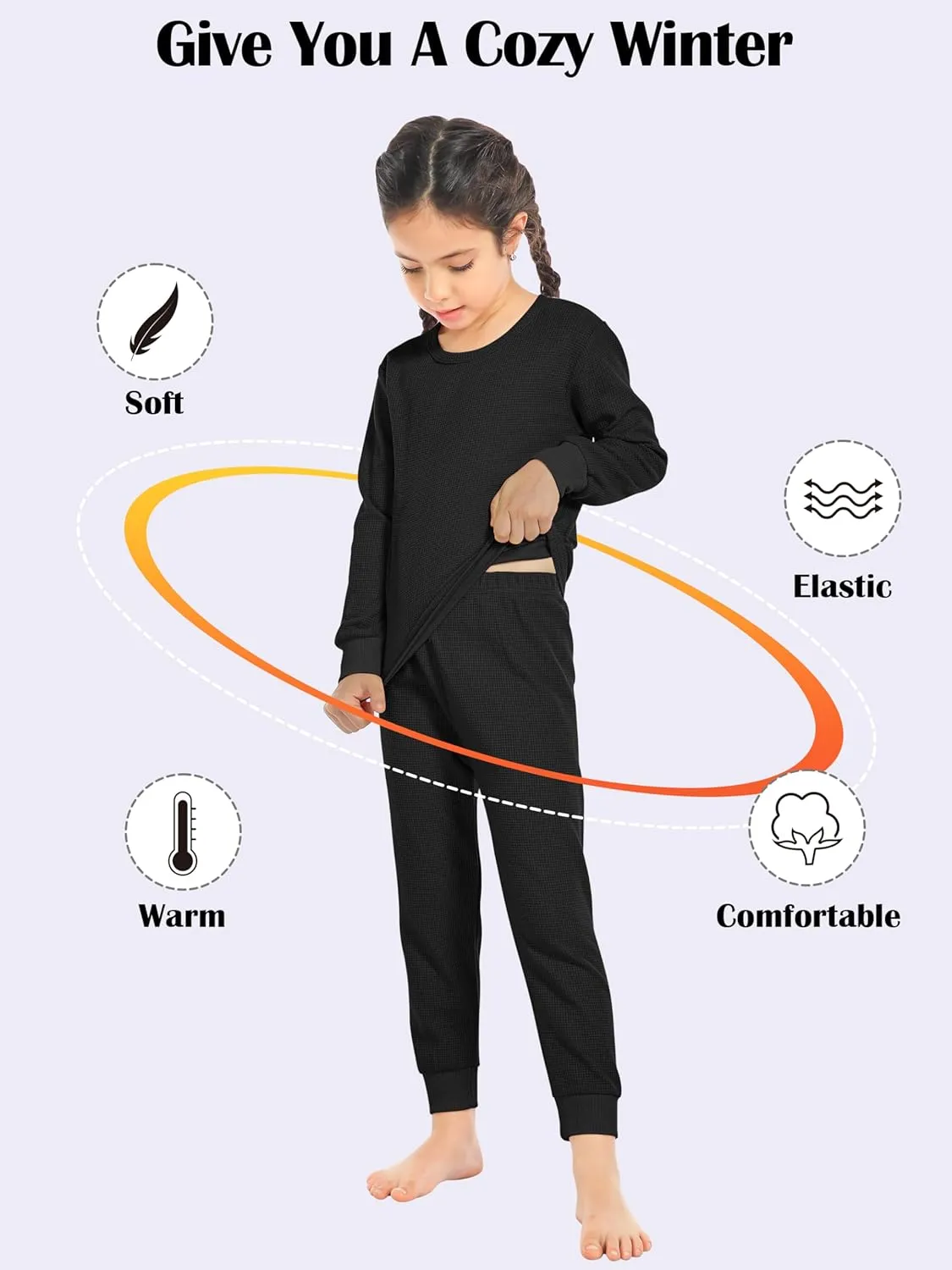 Resinta 3 Sets Girls Waffle Thermal Underwear Set Winter Waffle Cotton Thermal Top and Bottom Long Johns Warm Base Layer