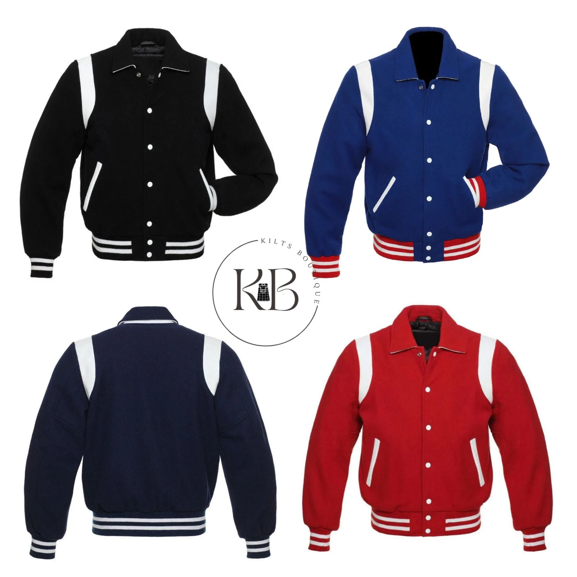 Retro Varsity Jacket Wool Letterman Baseball Jacket With White Leather Rib