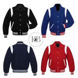 Retro Varsity Jacket Wool Letterman Baseball Jacket With White Leather Rib