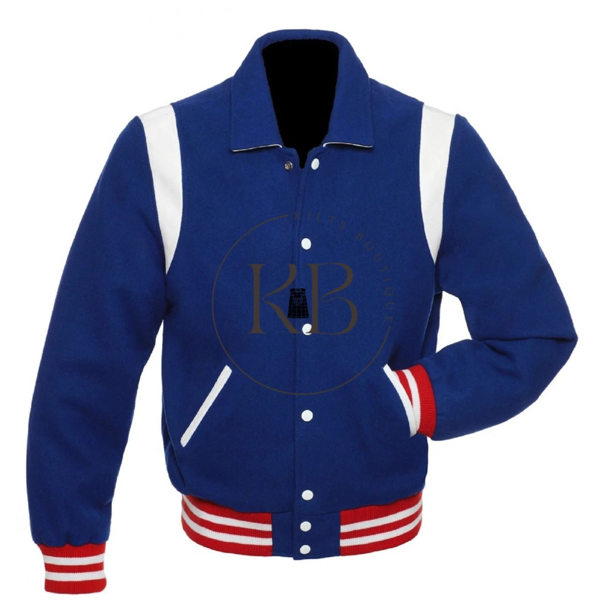 Retro Varsity Jacket Wool Letterman Baseball Jacket With White Leather Rib