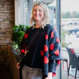 Saachi - RIBBED HEART SWEATER - Black & Red