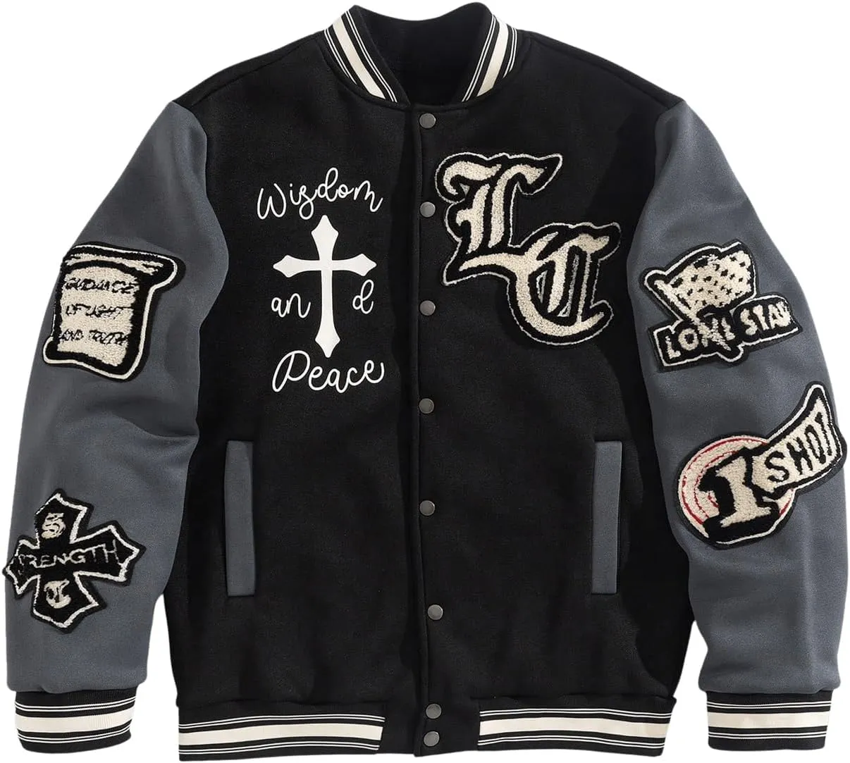 SOLY HUX Men's Letter Graphic Color Block Varsity Jacket Long Sleeve Y2k Streetwear Baseball Jacket