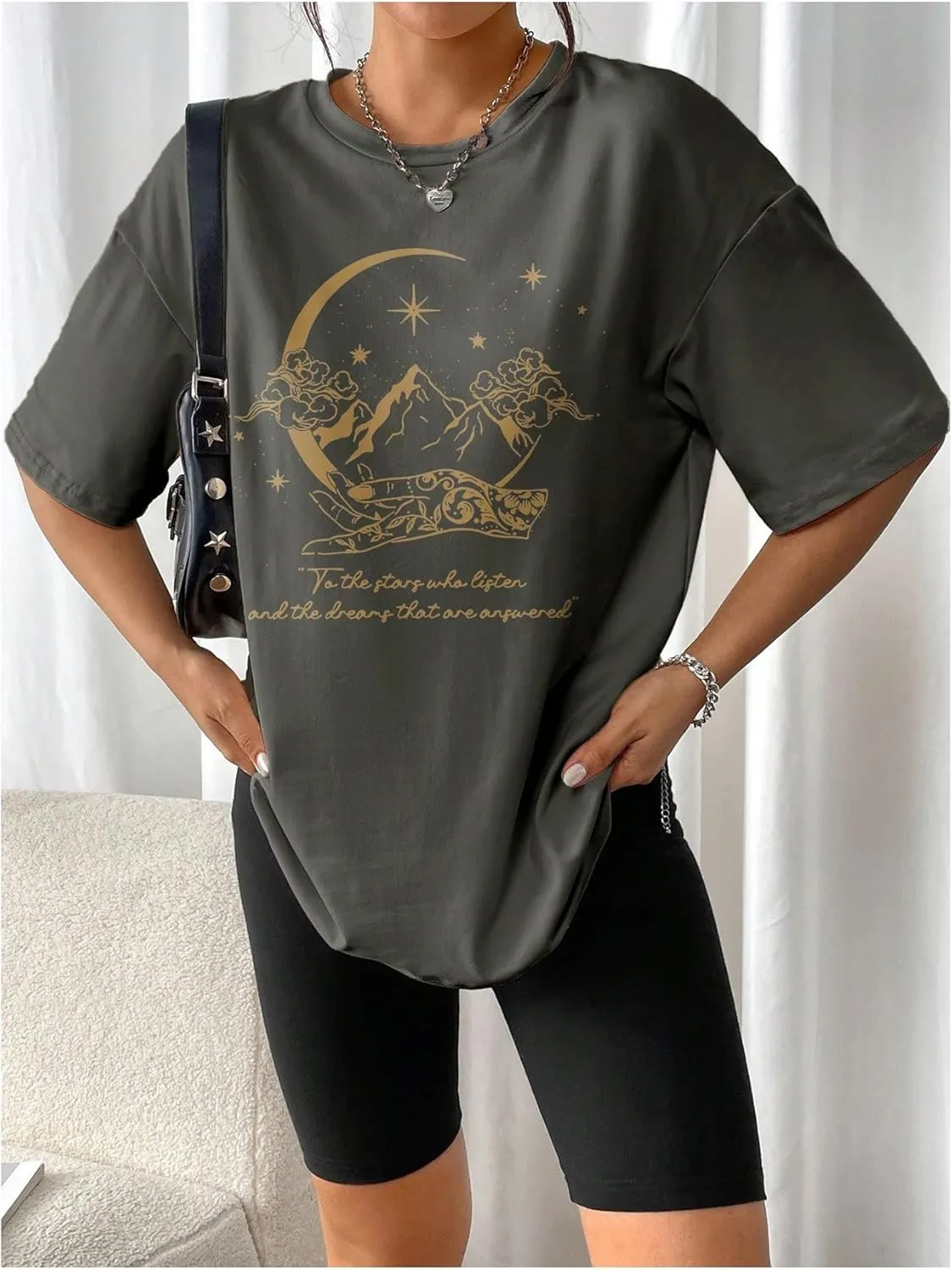 SOLY HUX Women's Oversized Graphic Tees Drop Shoulder Half Sleeve Loose Casual T Shirt Tops