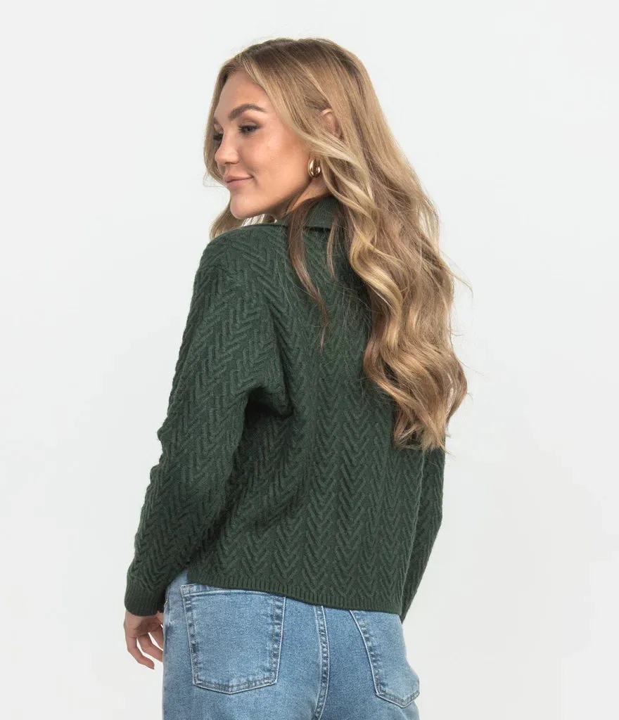 Southern Shirt Co. Women's Textured Knit Polo Sweater- Sycamore