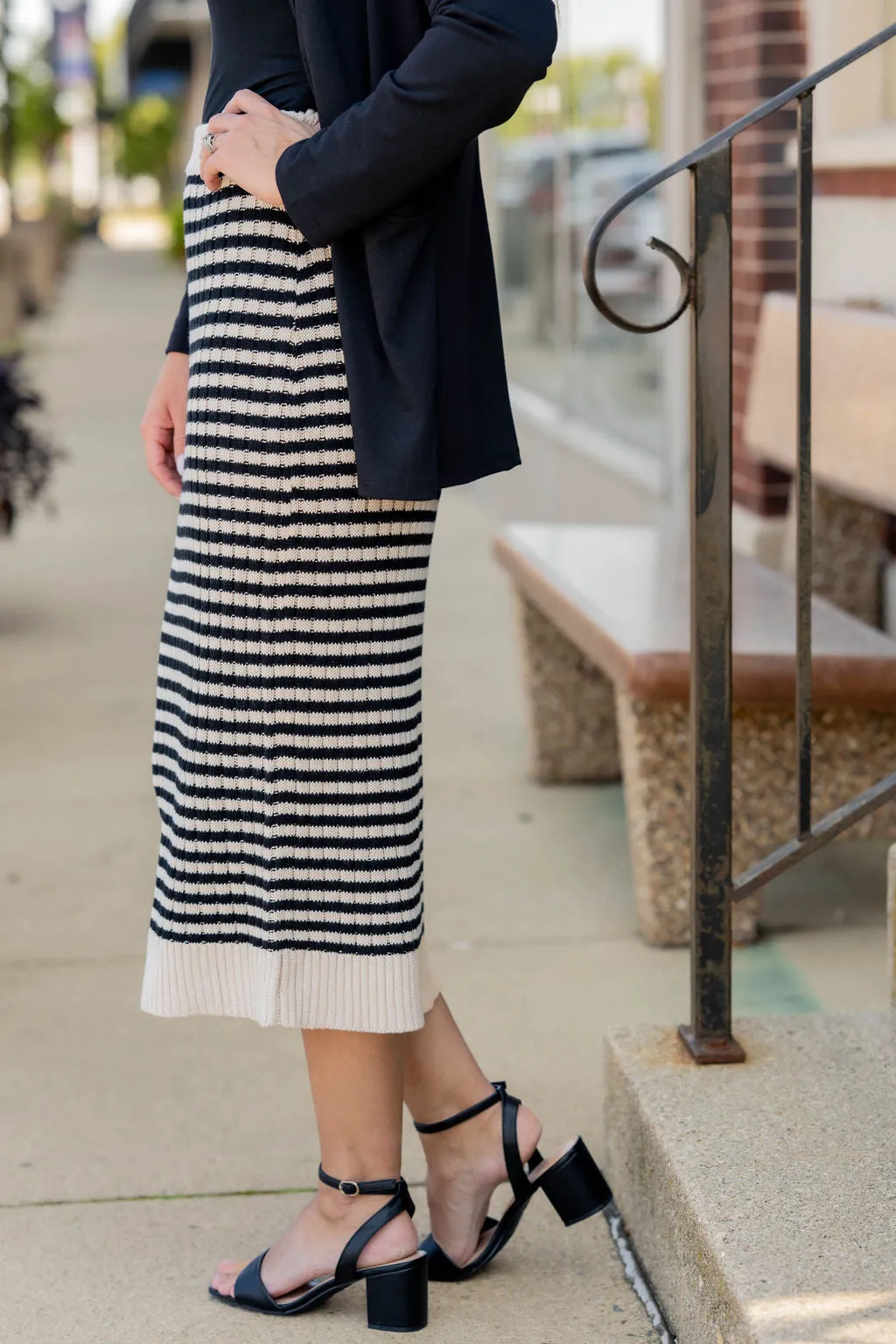 Textured Stripe Knit Maxi Skirt