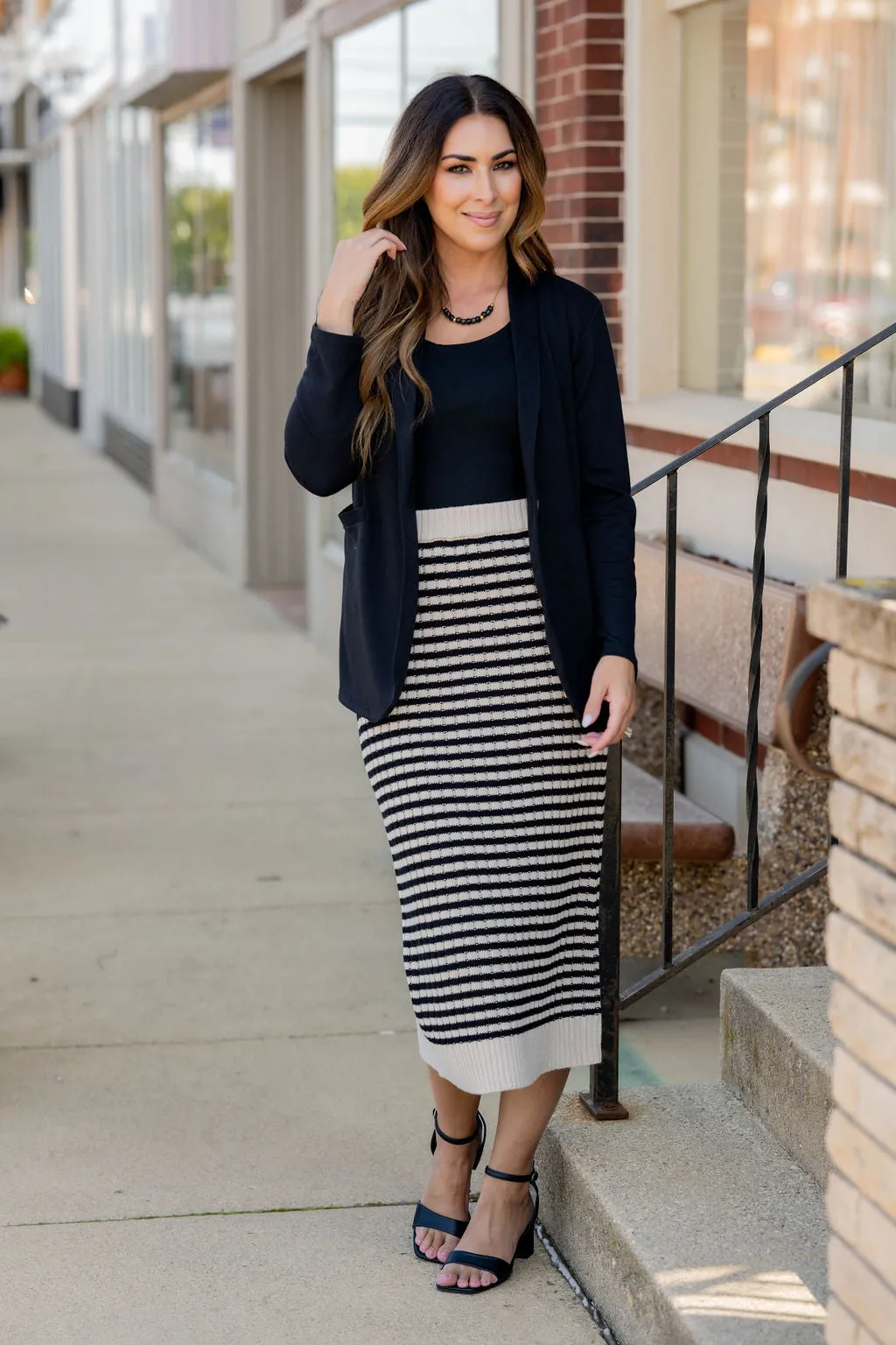 Textured Stripe Knit Maxi Skirt