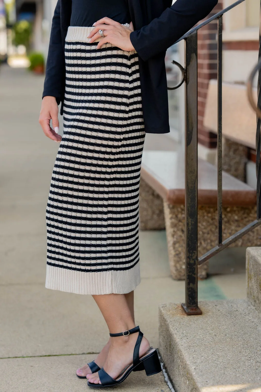 Textured Stripe Knit Maxi Skirt