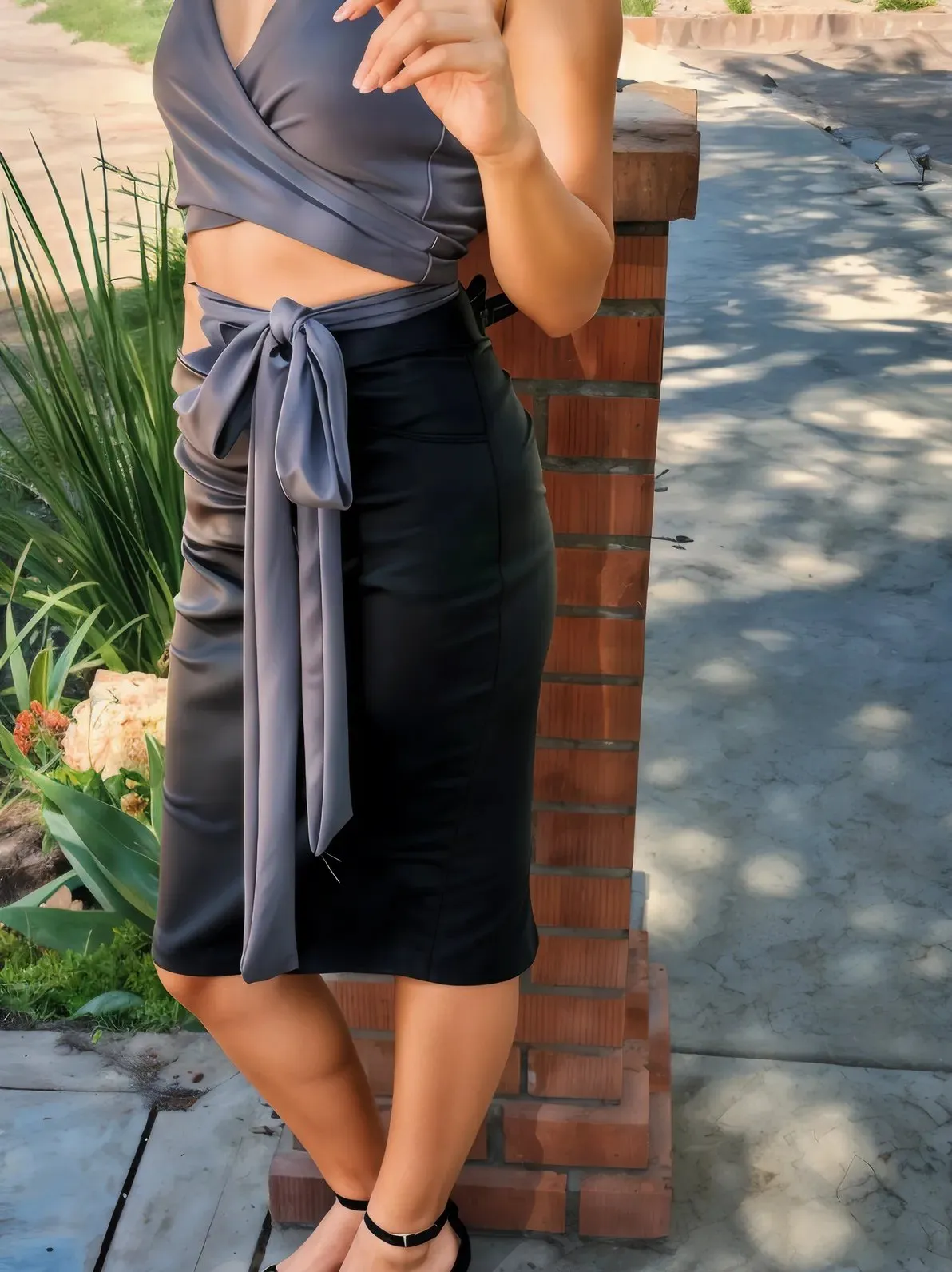Timeless Leather-Like Pencil Skirt Black