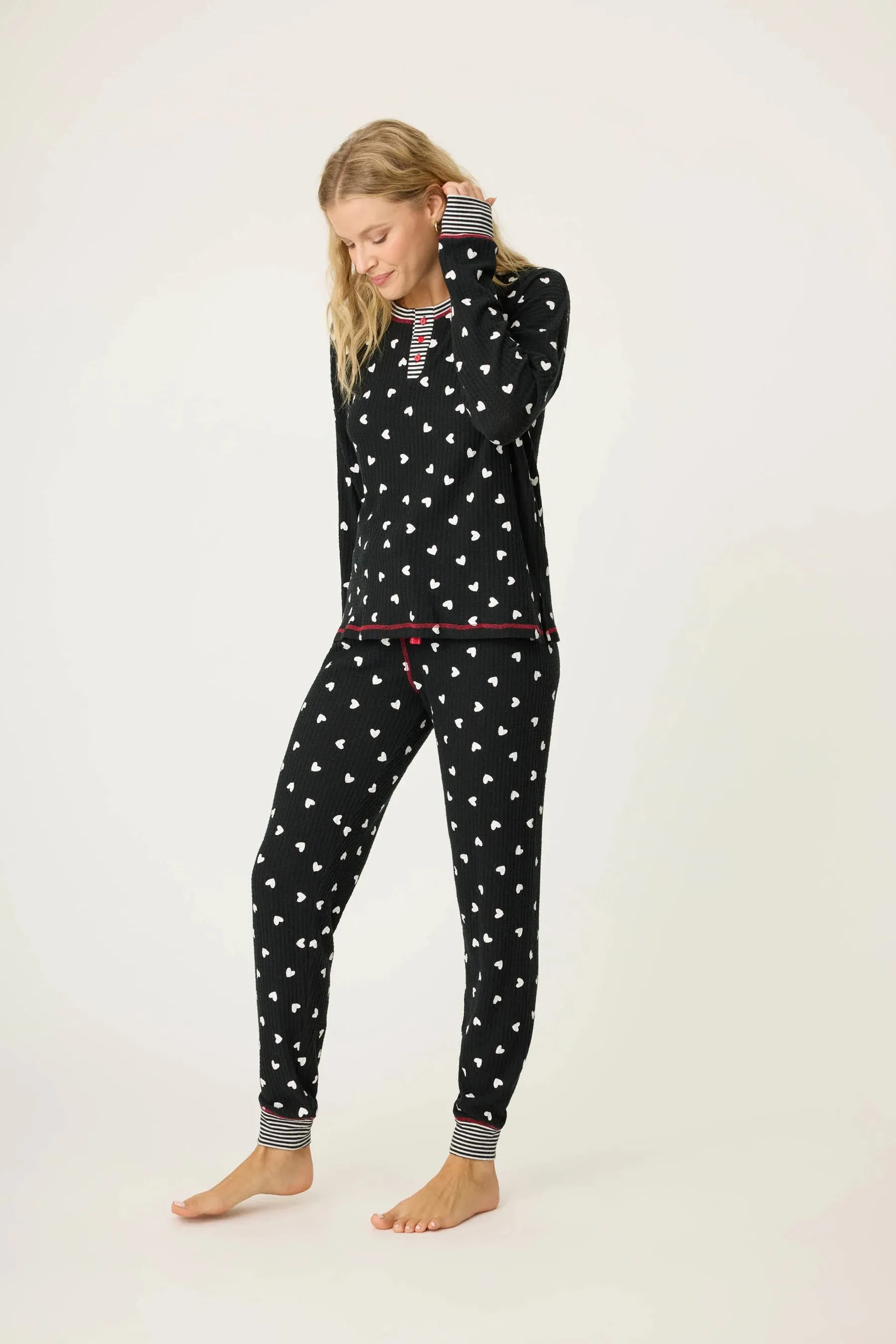 Tiny Hearts Waffle Thermal Ski Jammies PJ Set