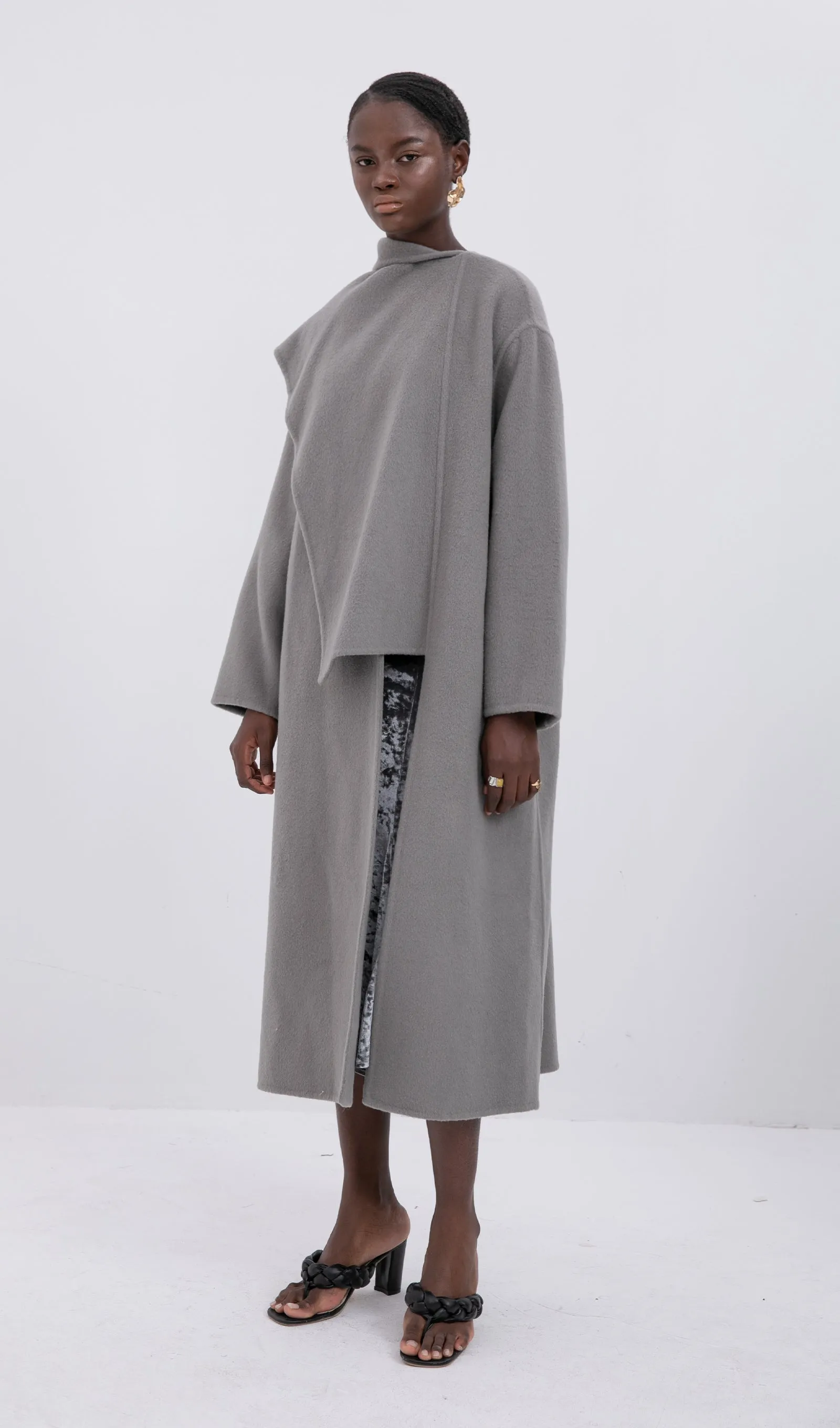 Trendy Oversized Cape Style Coat-Grey