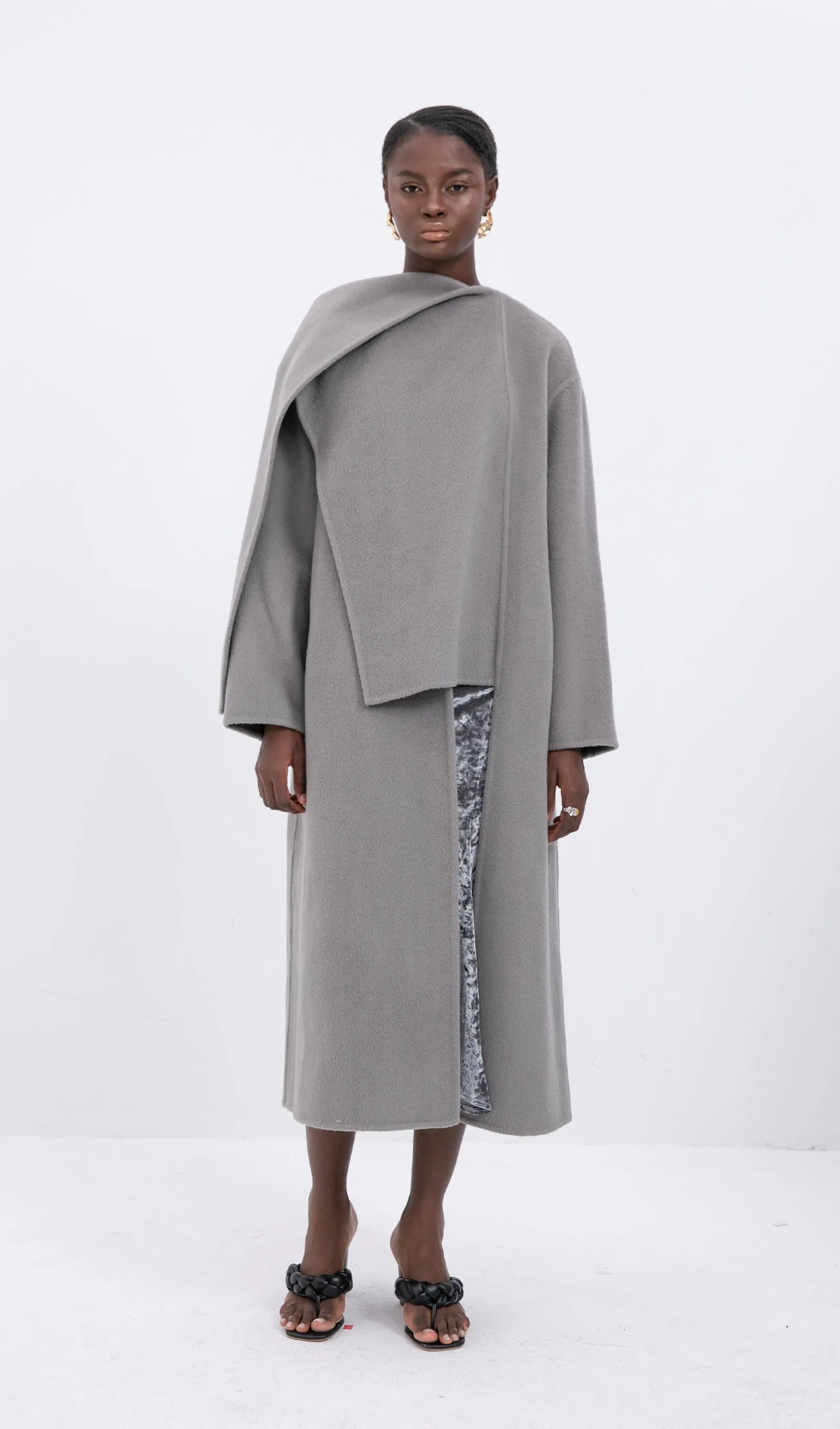 Trendy Oversized Cape Style Coat-Grey