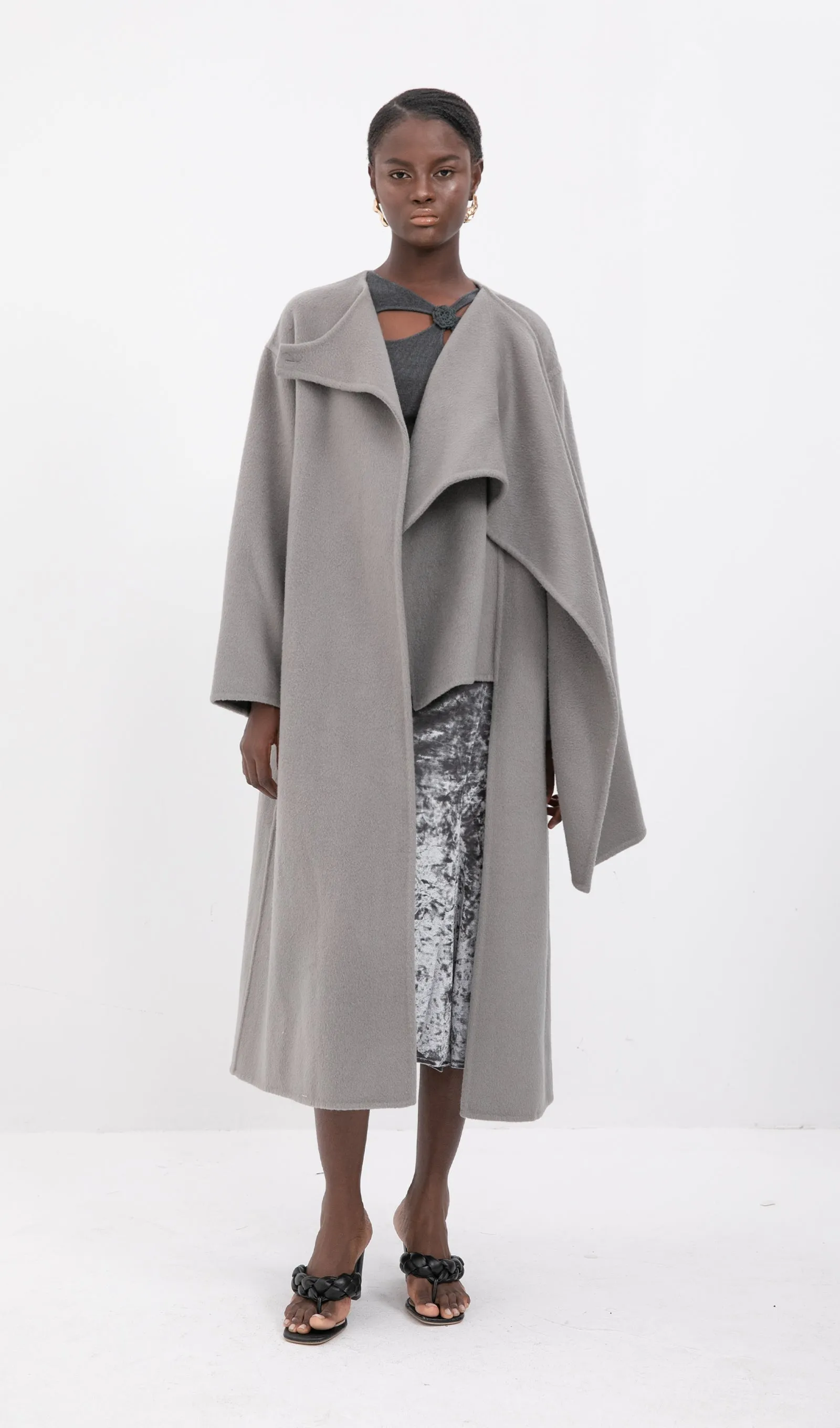 Trendy Oversized Cape Style Coat-Grey
