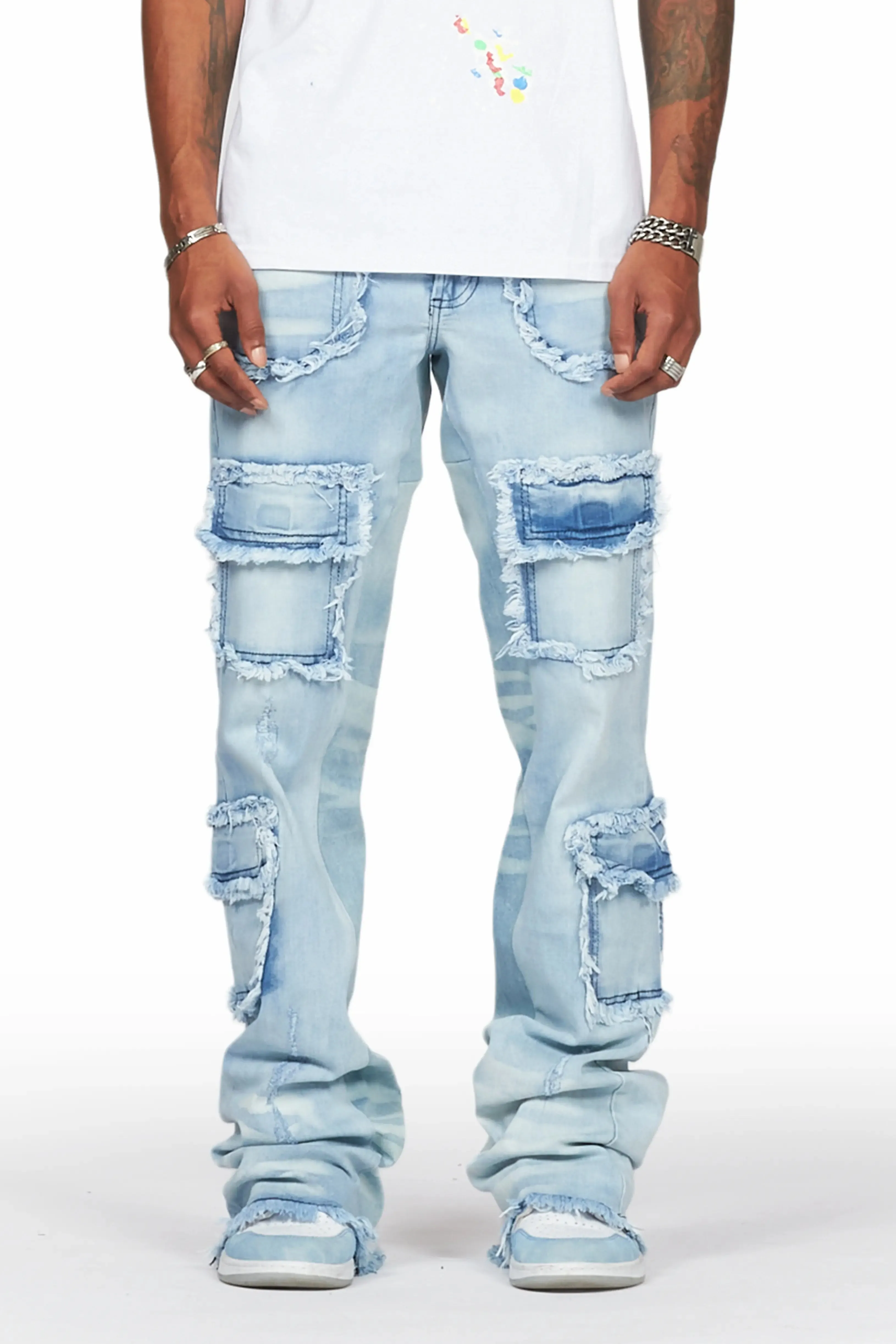 Ubba Blue Baggy Cargo Stacked Jean