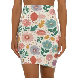 Ultimate Stretchy Pastel Flowers Pencil Skirt
