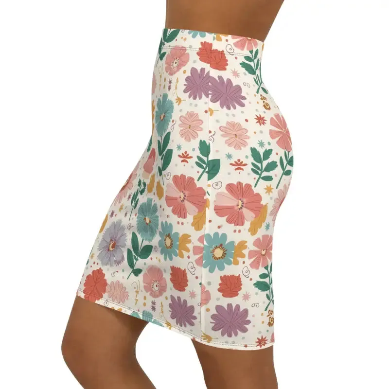 Ultimate Stretchy Pastel Flowers Pencil Skirt
