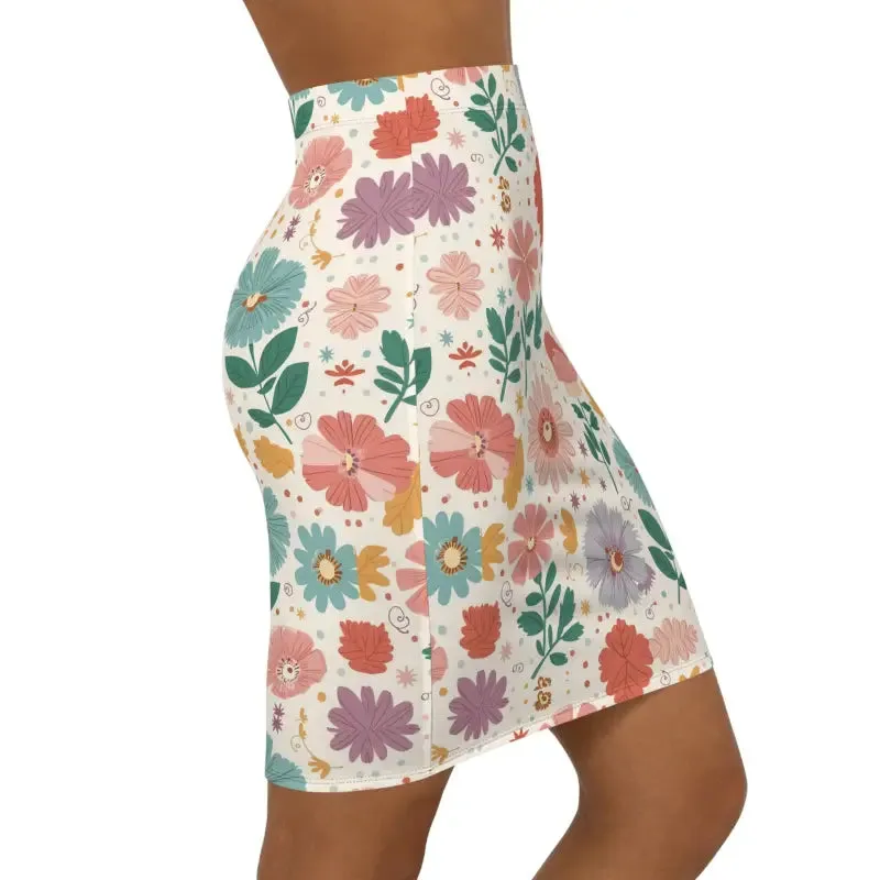 Ultimate Stretchy Pastel Flowers Pencil Skirt