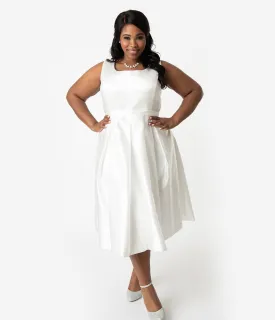 Unique Vintage Plus Size 1950s Style Ivory Satin Sleeveless Maxime Wedding Dress