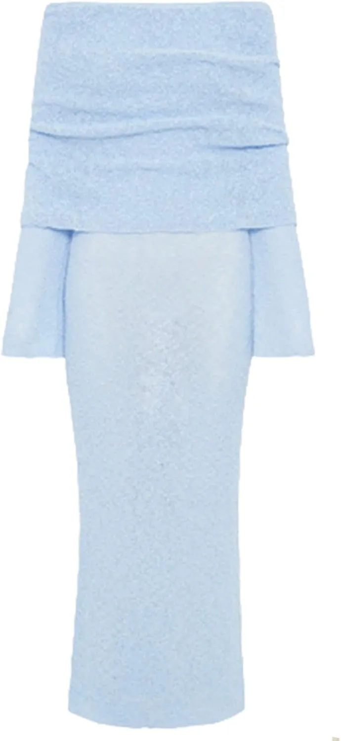 Unybwonn Sexy Off Shoulder Crochet Maxi Dress for Women Bodycon Stretchy Mesh Knit Dress Long Sleeve Party Wrap Dresses