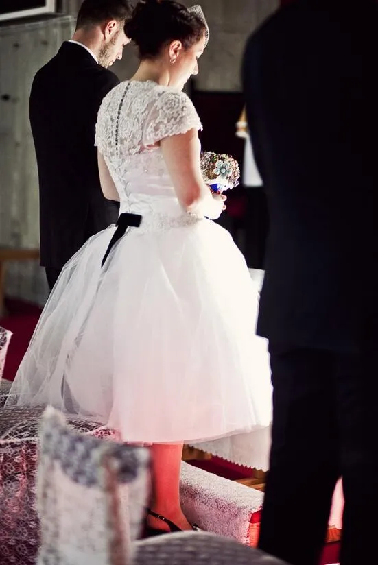 Vintage Style Tea Length Wedding Dress for Older Brides