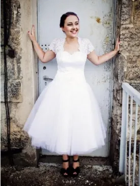 Vintage Style Tea Length Wedding Dress for Older Brides