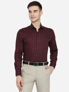 Wine Checked Slim Fit Formal Shirt | Metal