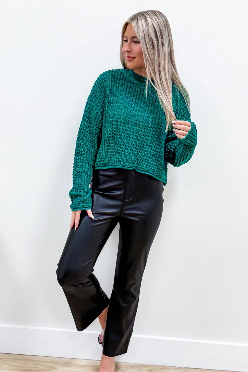 Winter Lover Cropped Sweater - Green