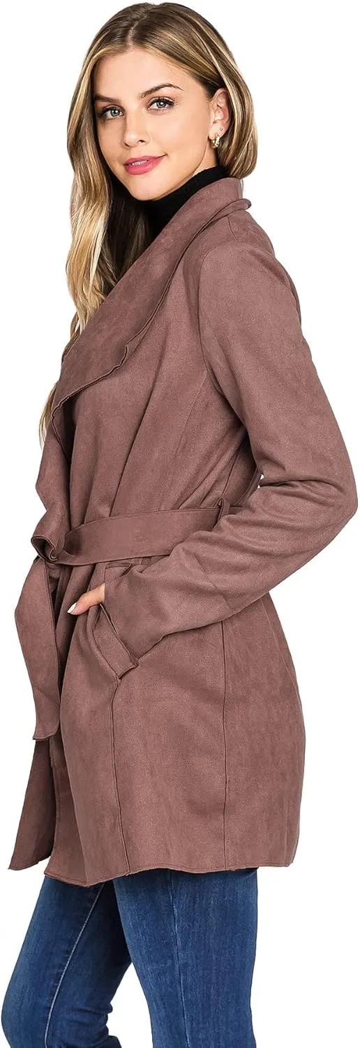 Women's Faux Suede Wrap Trench Coat