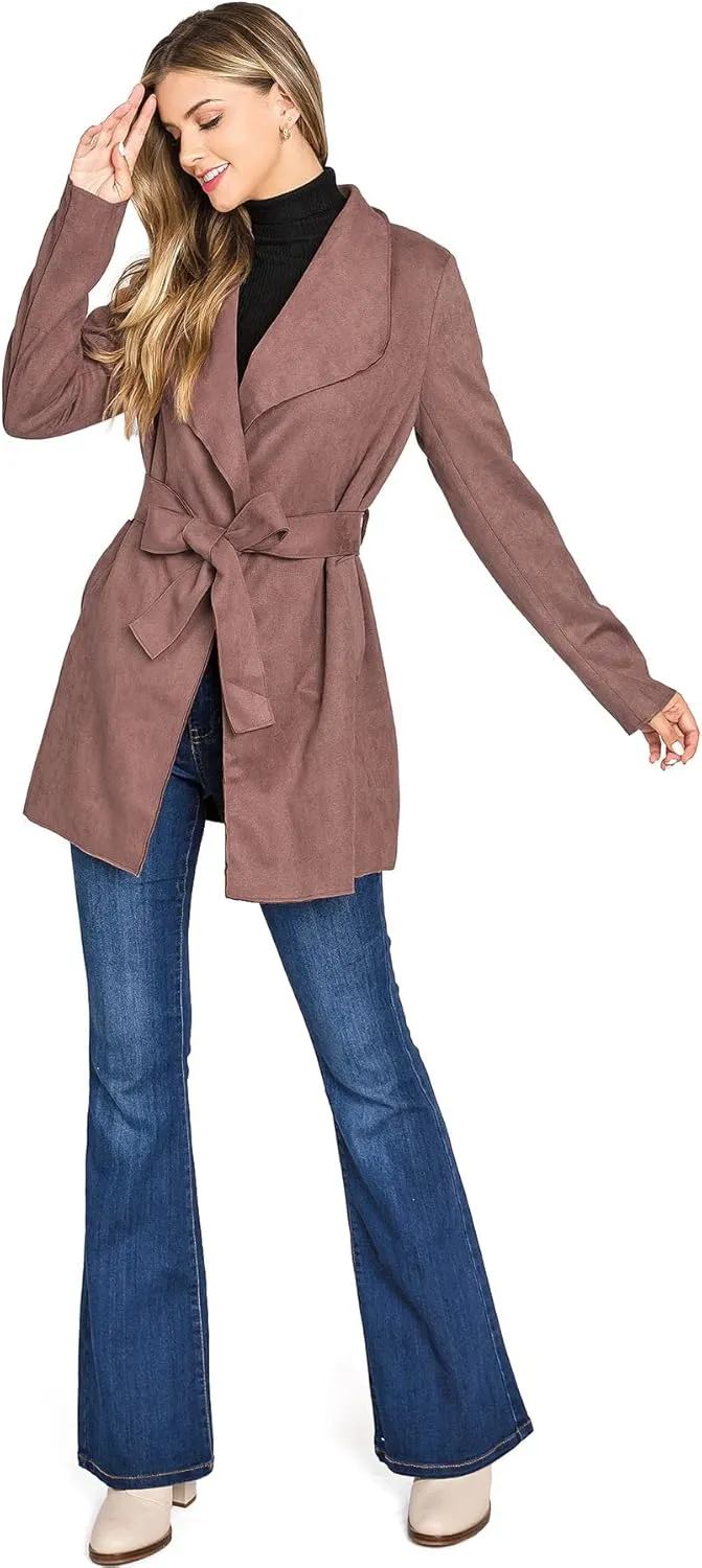 Women's Faux Suede Wrap Trench Coat