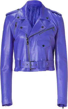 Women's Genuine Lambskin Real Leather Slim fit Biker Cropped Leather Jacket