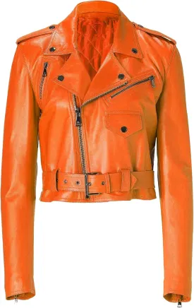 Women's Genuine Lambskin Real Leather Slim fit Biker Cropped Leather Jacket