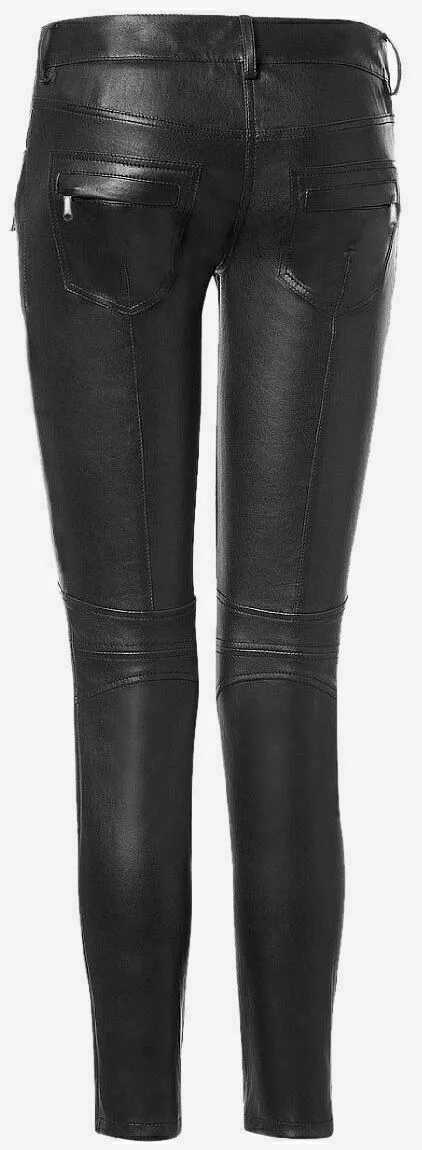 Women's Skinny Stylish Black Pant Women's Leather Pants Genuine Cowhide