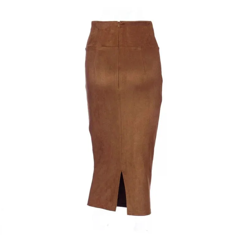 Women's Solid High Waist Suede Pencil Skirt